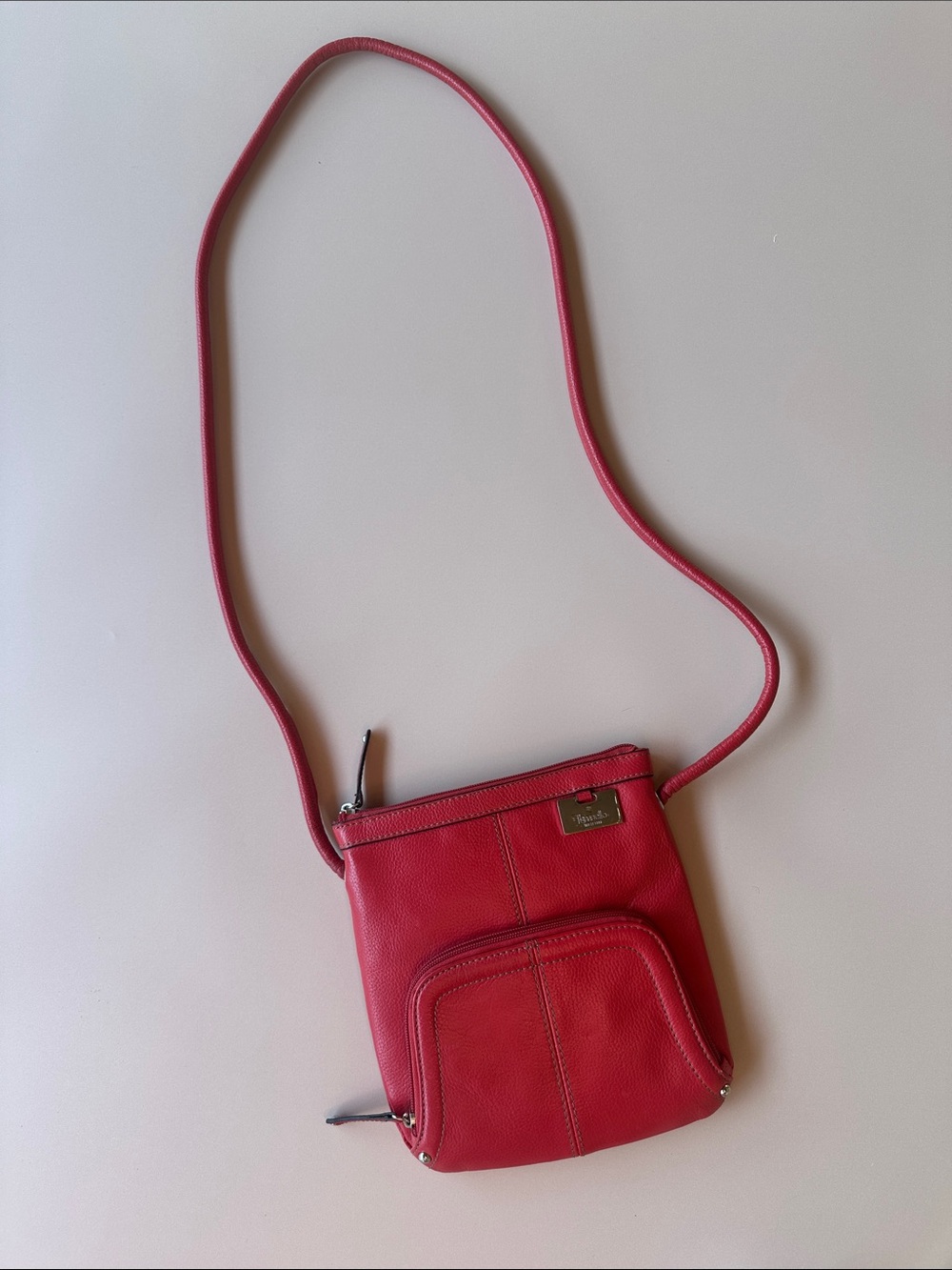 Tignanello Red Leather Crossbody with Front Zip Pocket